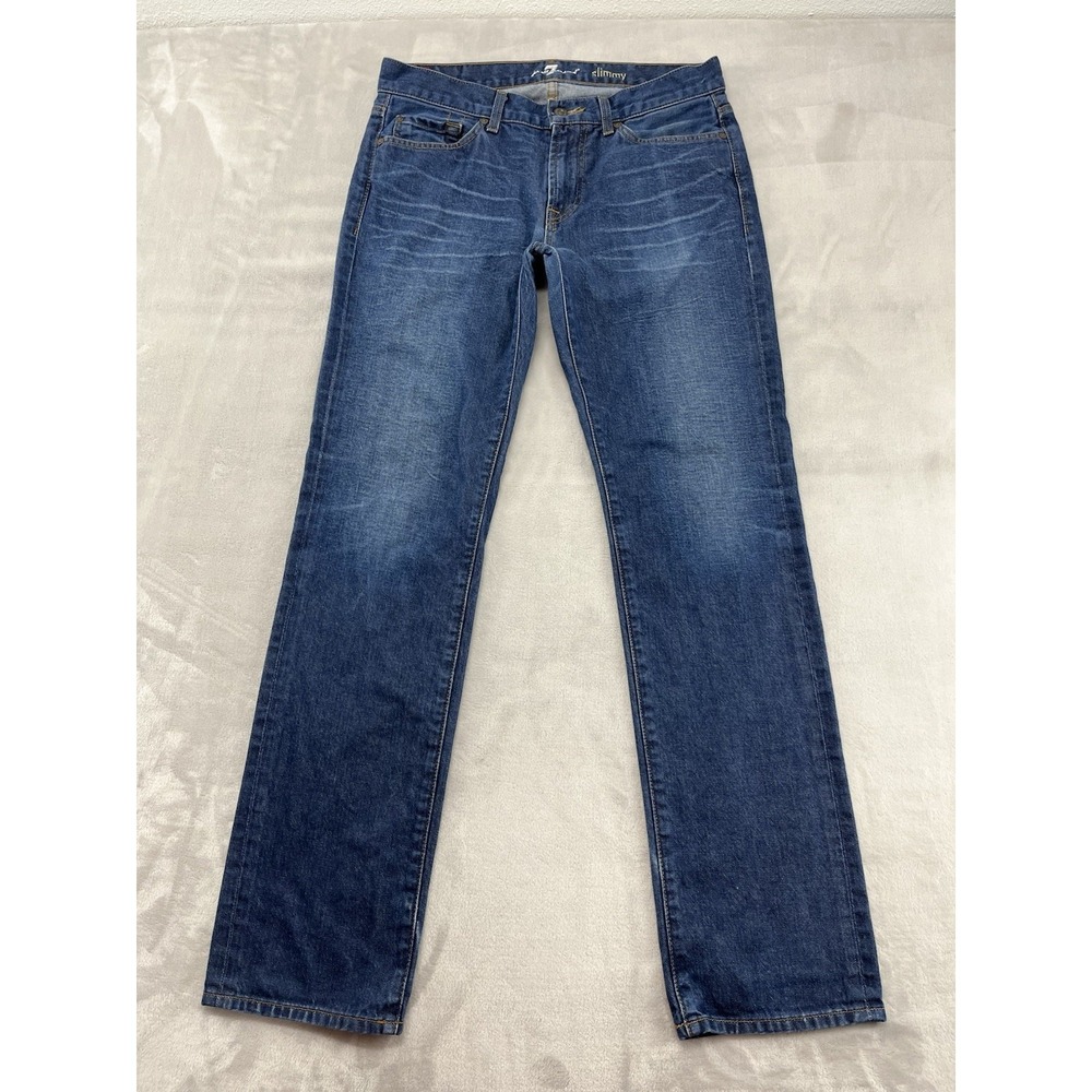 7 For All Mankind Jeans Men 33 Blue Wash Slimmy Slim Fit Straight Whisker Preppy